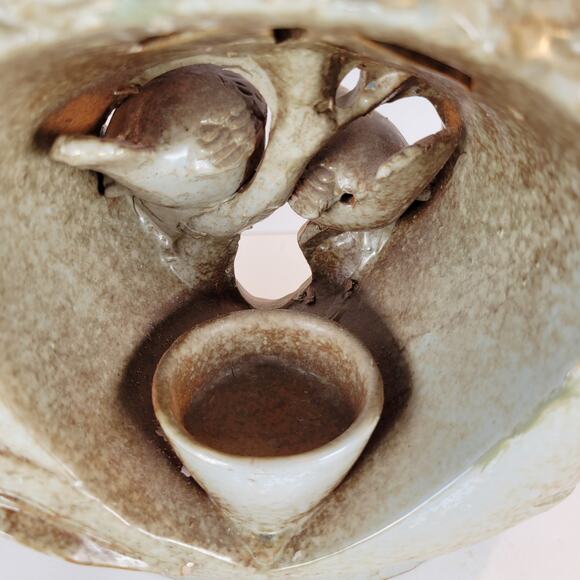 Rustic Ceramic Vase Tree Trunk Birds 9" Tall Votive Holder Decor Vintage Finch - Picture 5 of 16